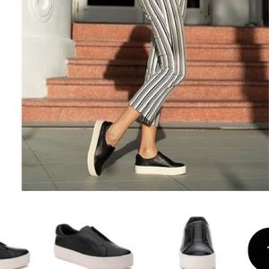 J/slides black leather slip on lace less sneaker